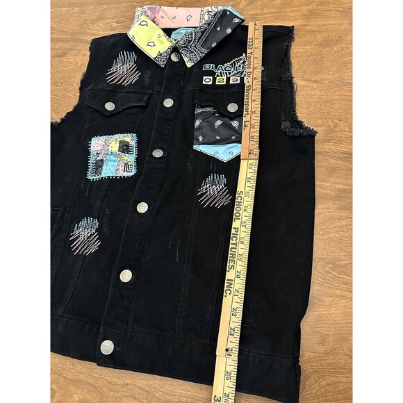 Blac Leaf Vest Men’s Paisley Twill Distressed Embroidered Rave Large Black Vest - Picture 8 of 14
